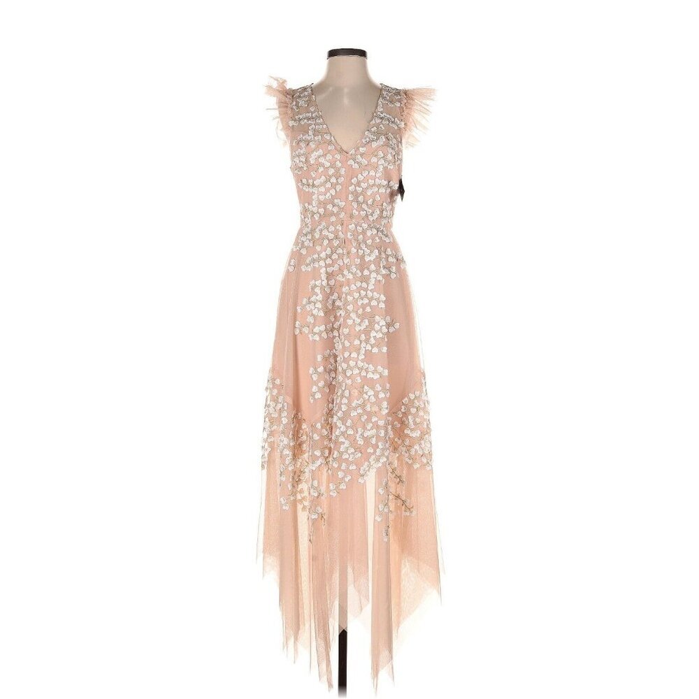 Nwt Bcbg Maxazria Emery In Bare Pink 3d Floral Embroidered Asymmetric Dress 4
